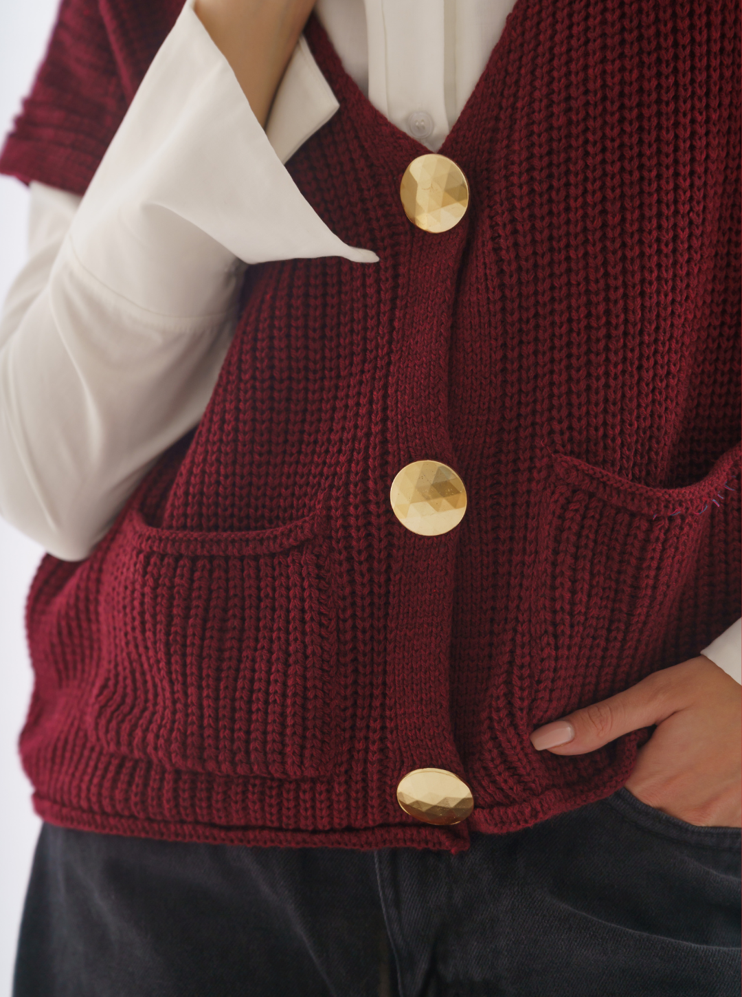 Cardigan Sans Manches Bouton Doré